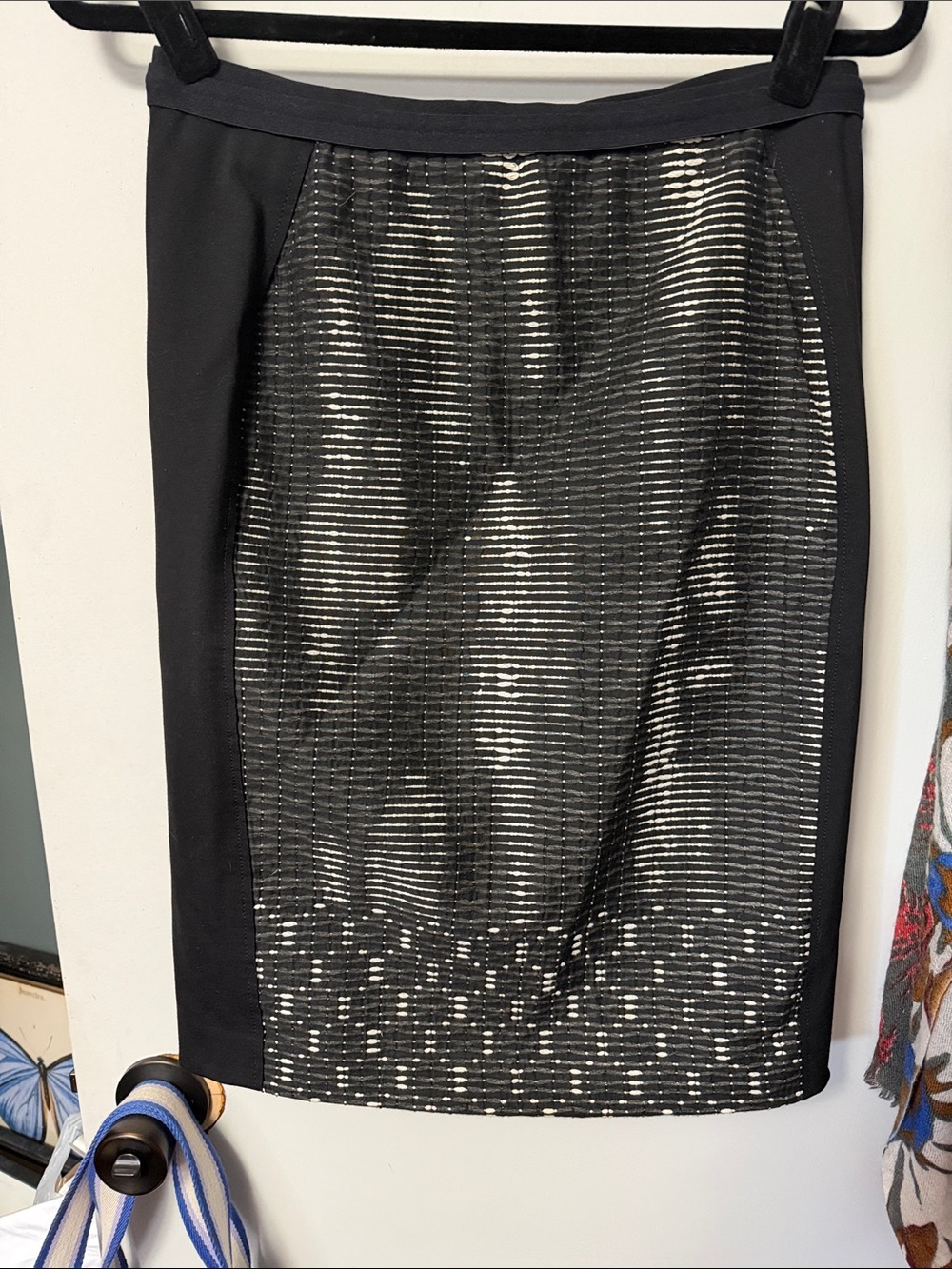 Elie Tahari Black Pencil Skirt with Silver Stripe Panel